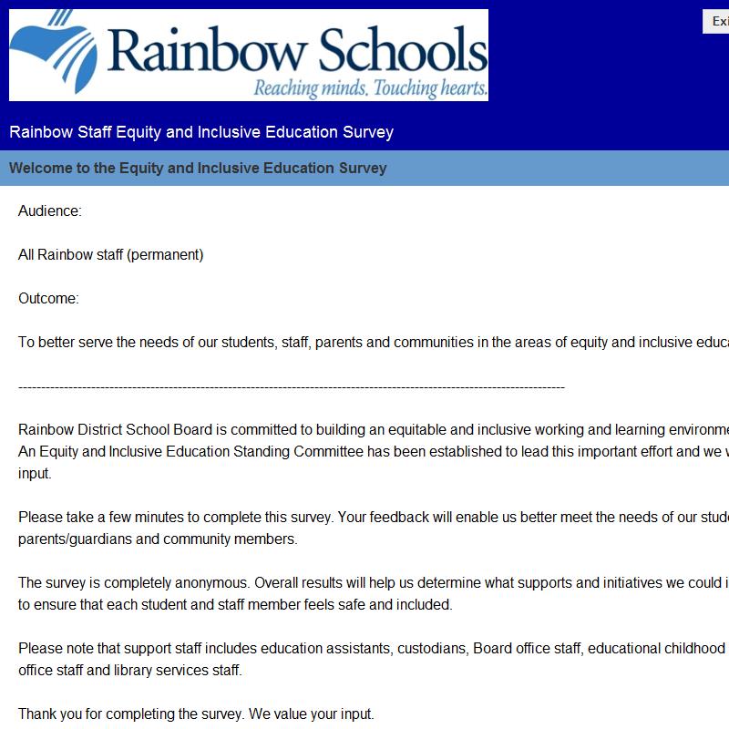 Rainbow Staff Equity and Inclusive Education Survey